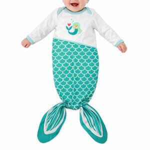 Izzy & Owie Cotton Mermaid Tail Baby Gown Sleeper 0-9 Months Teal Green Scales